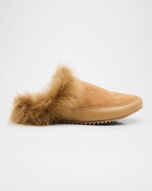 Pedro Garcia Jan Fur-Lined Mixed Leather Slippers - Natural