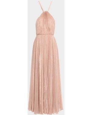 Halston Marisol Pleated Shimmer Halter Gown - Pink