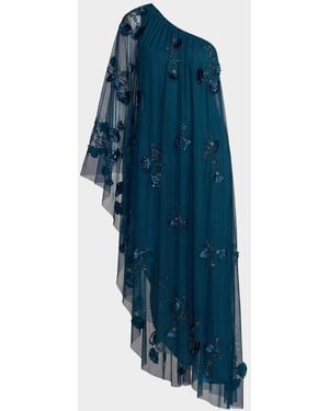 Mac Duggal Embellished Trapeze One-Shoulder Gown - Blue