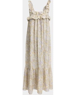 Chloé Painted Flowers Silk Maxi Dress - Natural