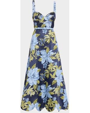 Aidan Mattox Floral Jacquard Sweetheart Midi Dress - Blue