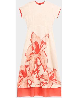 LOVEBIRDS Ayrin Crinkled Floral-Print Midi Dress - Pink