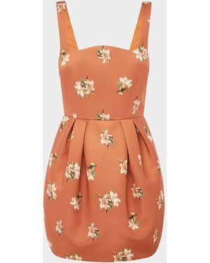 LEO LIN Piper Pleated Floral-Print Mini Dress - Orange