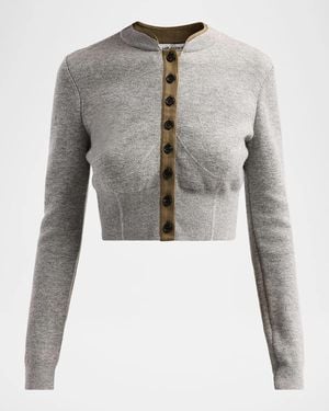 Self-Portrait Contrast Placket Cardigan - Gray