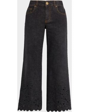 Maison Common Eyelet Scalloped Flare Crop Jeans - Black