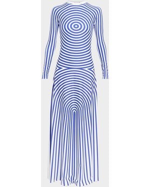 Jean Paul Gaultier Target Print Jersey Long-Sleeve Maxi Dress - Blue