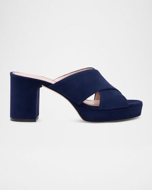Stuart Weitzman 80Mm Dayna Suede Platform Sandals - Blue