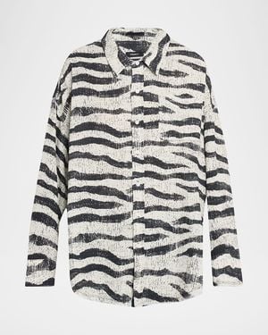 R13 Shredded Seam Drop-Neck Zebra-Print Shirt - White
