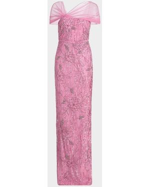 THEIA Clover Shawl Draped Gown - Pink