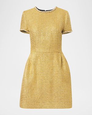 Carolina Herrera Metallic Tweed Short-Sleeve Mini Dress - Yellow