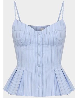 Nicholas Staci Striped Seersucker Peplum Top - Blue