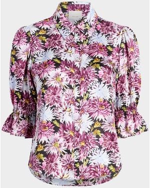 Cinq À Sept Fiona Puff-Sleeve Dahlia-Print Shirt - Multicolor
