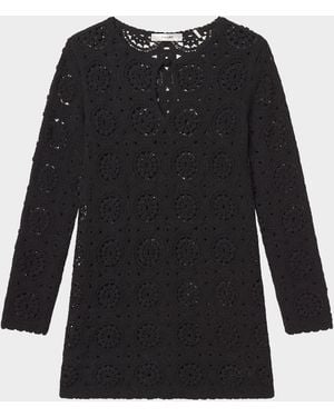 FRAME The Crochet Keyhole Mini Dress - Black
