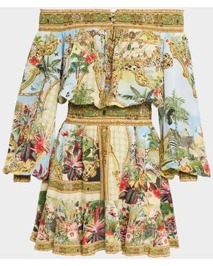 CAMILLA Empire Print Silk Mini Dress - Metallic