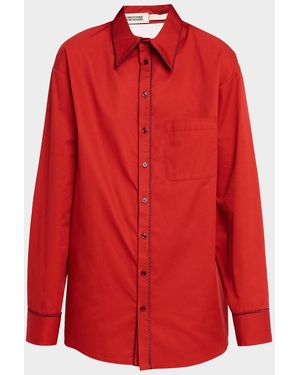 Christopher John Rogers Convertible Jumbo Cotton Twill Shirt - Red