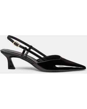 Stuart Weitzman 75Mm Vinnie Patent Leather Kitten Slingback Pumps - Black