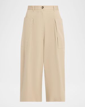 Loewe Pleated Wide-Leg Cropped Pants - Natural