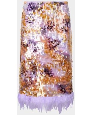 STAUD Lark Sequined Feather-Hem Skirt - White