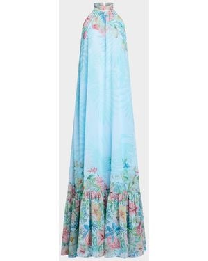 retroféte Francy Floral Chiffon Halter Dress - Blue