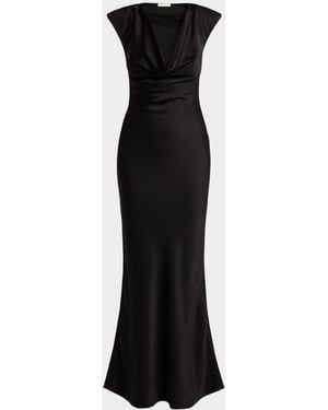 The Row Tefra Cowl-Neck Satin Strong-Shoulder Maxi Dress - Black