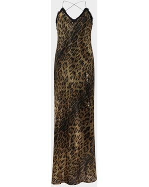 Roberto Cavalli Jaguar-Print Sequined Backless Maxi Slip Dress - Natural