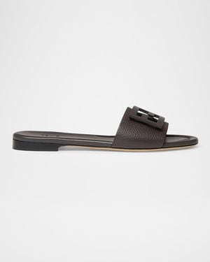 Fendi Ff Leather Flat Sandals - Multicolor