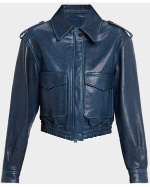 Jonathan Simkhai Roland Cropped Leather Jacket - Blue
