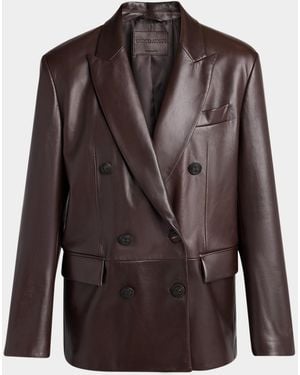Giorgio Armani Double-Breasted Leather Jacket - Brown
