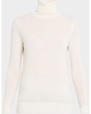 Neiman Marcus Cashmere Basic Turtleneck Top - Gray