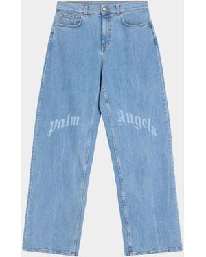Palm Angels Apos;S Logo Stretch-Cotton Straight-Leg Jeans - Blue