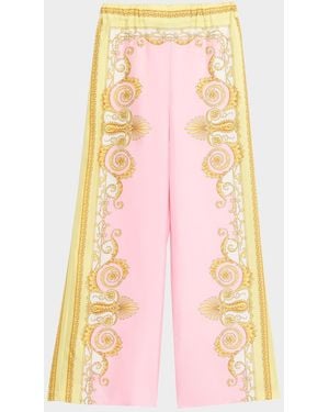Versace Barocco Print Silk Twill Pants - Pink