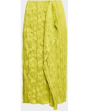 STAUD Mai Draped Plisse Midi Skirt - Yellow