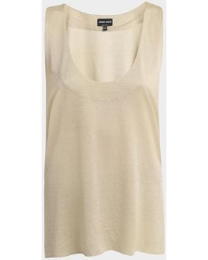 Giorgio Armani Chain-Necklace Scoop-Neck Shiny Viscose Jersey Tank Top - Natural