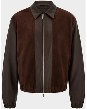 Ferragamo Apos;S Deerskin Leather And Suede Blouson - Brown