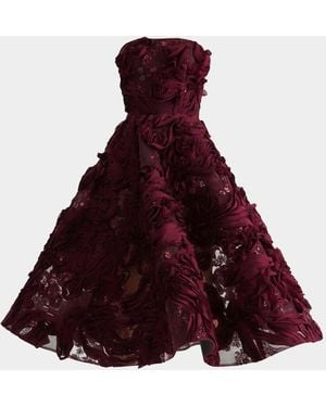 HELSI Florence Strapless Beaded Floral Mesh Gown - Red