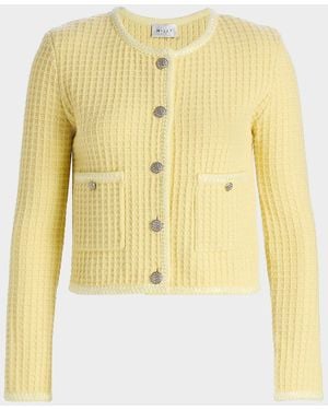 MILLY Sade Waffle-Knit Cardigan Jacket - Yellow