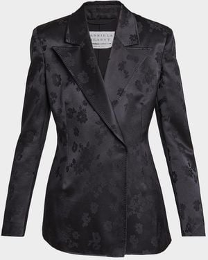 Gabriela Hearst Aleah Floral Silk Jacquard Double-Breasted Blazer Jacket - Black