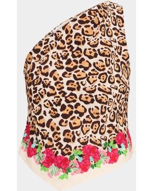 Saloni Madeline Printed One-Shoulder Top - Red