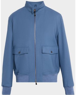 Isaia Baracuta Stretch-Wool Zip-Up Bomber Jacket - Blue