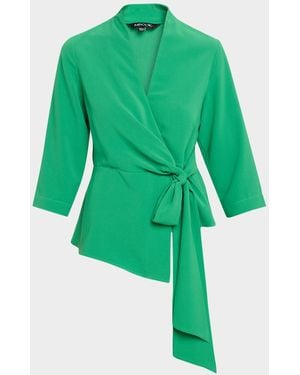 Misook Wrap-Front Crepe De Chine Top - Green