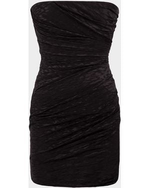 Alex Perry Strapless Tucked Leopard Mesh Mini Dress - Black