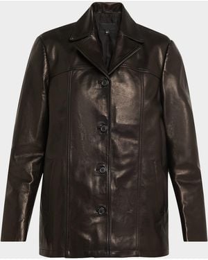 Nili Lotan Brett Leather Single-Breasted Blazer Jacket - Black