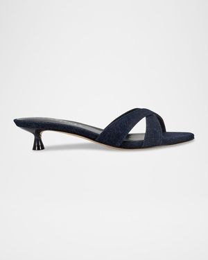 Marc Fisher Denim Crisscross Kitten Slide Sandals - Blue