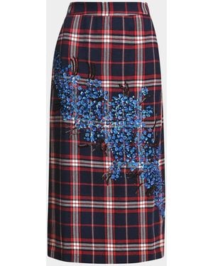 Essentiel Antwerp Kathee Embellished Plaid Midi Skirt - Blue