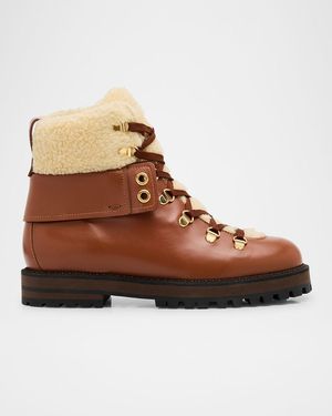 Odissi Heidi Faux Fur Leather Hiking Ankle Booties - Brown