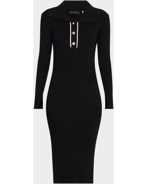 Tahari The Zadie Ribbed Polo Sweater Dress - Black