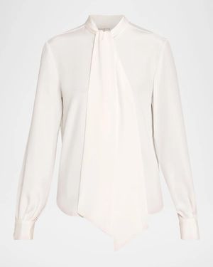 Lafayette 148 New York Tie-Neck Silk Georgette Blouse - Natural