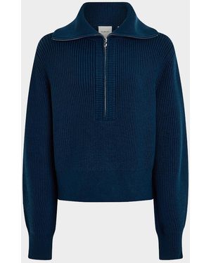 Varley Maura Half-Zip Ribbed Knit Pullover - Blue