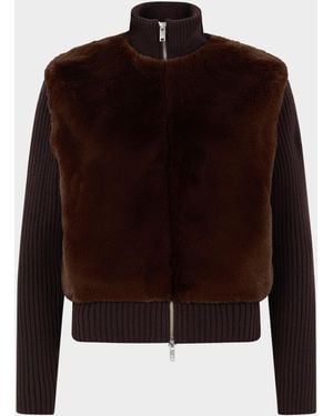 Moose Knuckles Dua Bunny Faux Fur Sweater Jacket - Brown