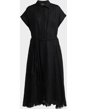 Kiton Linen Belted Midi Shirtdress - Black